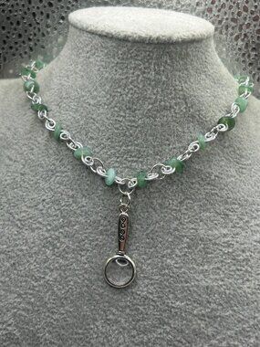 Handmade Green Glass Bead Magnifying Glass Necklace
